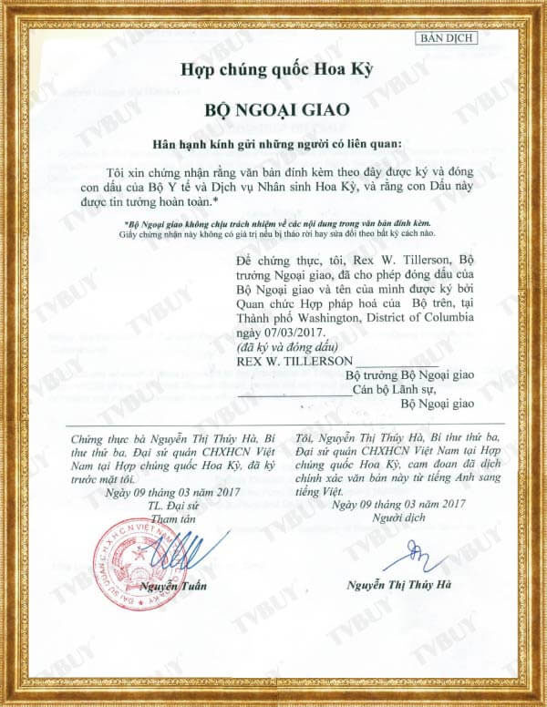 Biên dịch xác nhận của Bộ Ngoại Giao Hoa Kỳ - bởi Đại sứ quán Việt Nam