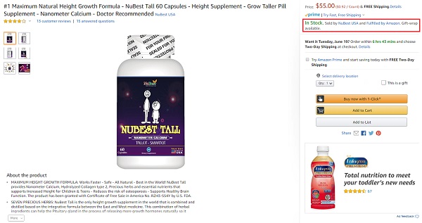 Thực phẩm chức năng hỗ trợ tăng chiều cao Doctor Plus là hàng được kí gửi trong kho của Amazon
