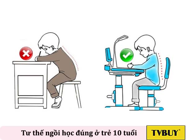 tư thế hợp lý khi ngồi học cho trẻ 10 tuổi