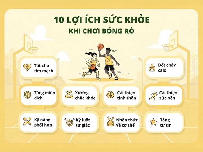 10 lợi ích sức khỏe khi chơi bóng rổ thường xuyên và đúng cách.