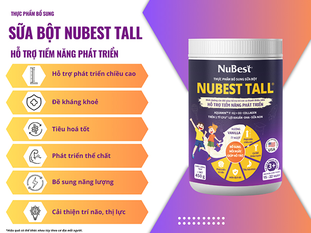 Sữa bột NuBest Tall hỗ trợ phát triển chiều cao cung cấp 30+ dưỡng chất cần cho trẻ 11 tuổi