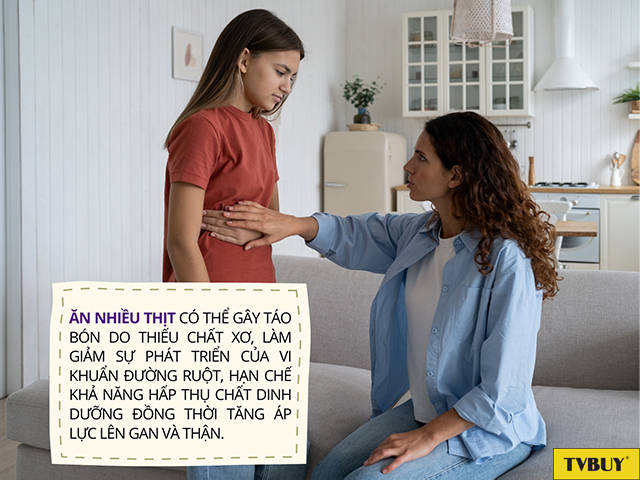 Ăn nhiều thịt gây ảnh hưởng xấu đến hệ tiêu hóa của trẻ em và thanh thiếu niên