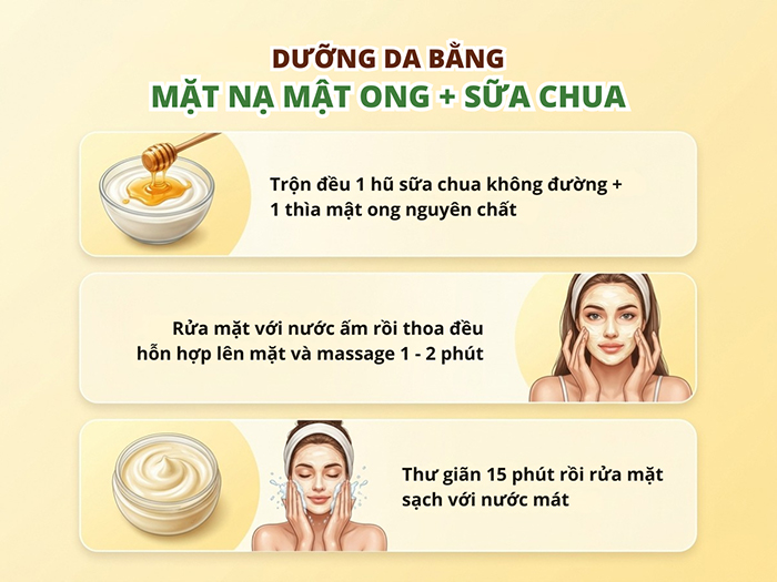 Mặt nạ mật ong, sữa chua không đường giúp da sáng, mịn màng hơn.