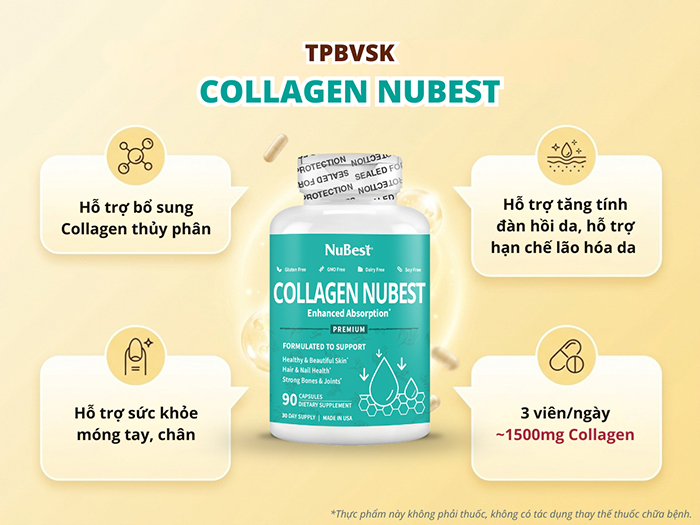 TPBVSK Collagen NuBest hỗ trợ bổ sung Collagen cho lứa tuổi trưởng thành.