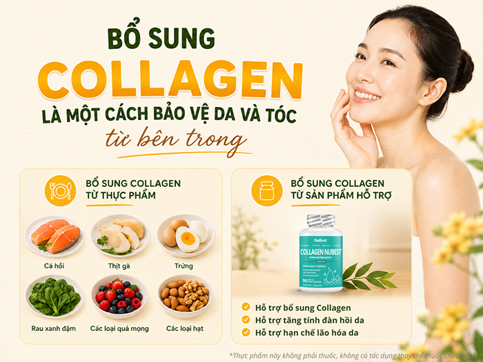 Bổ sung Collagen là một cách bảo vệ da và tóc từ bên trong.