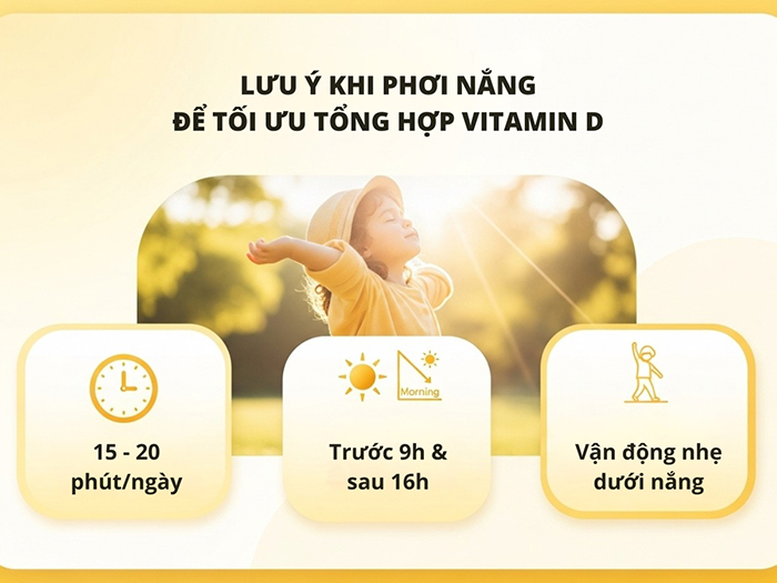 Những lưu ý khi phơi nắng giúp đạt hiệu quả tổng hợp vitamin D.