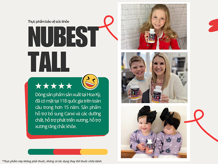 Dòng TPBVSK NuBest Tall hỗ trợ bổ sung Canxi, hỗ trợ phát triển xương