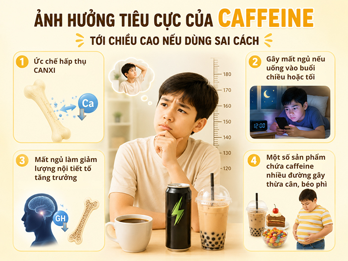 Ảnh hưởng tiêu cực của caffeine tới chiều cao nếu dùng sai cách.