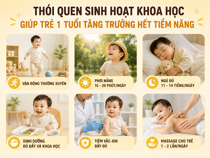 Thói quen sinh hoạt khoa học giúp trẻ 1 tuổi tăng trưởng hết tiềm năng.