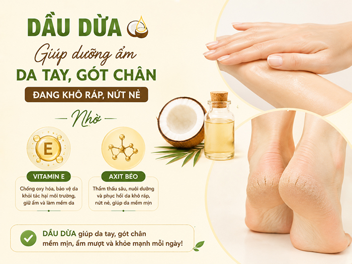 Dầu dừa hữu ích cho làn da khô, da nứt nẻ