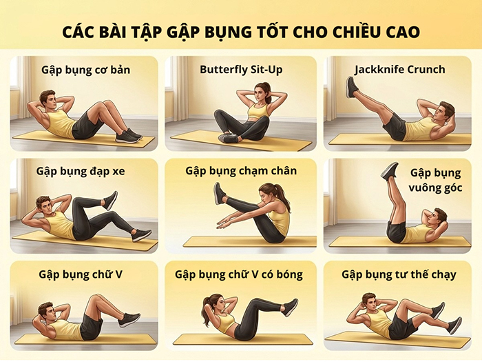 Các kiểu gập bụng tốt cho phát triển chiều cao.
