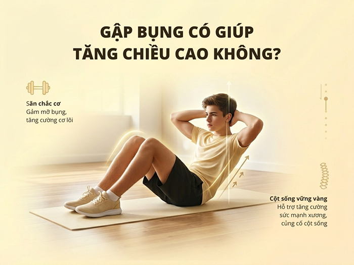Gập bụng hỗ trợ chiều cao bằng cách tạo điều kiện tốt cho xương phát triển.