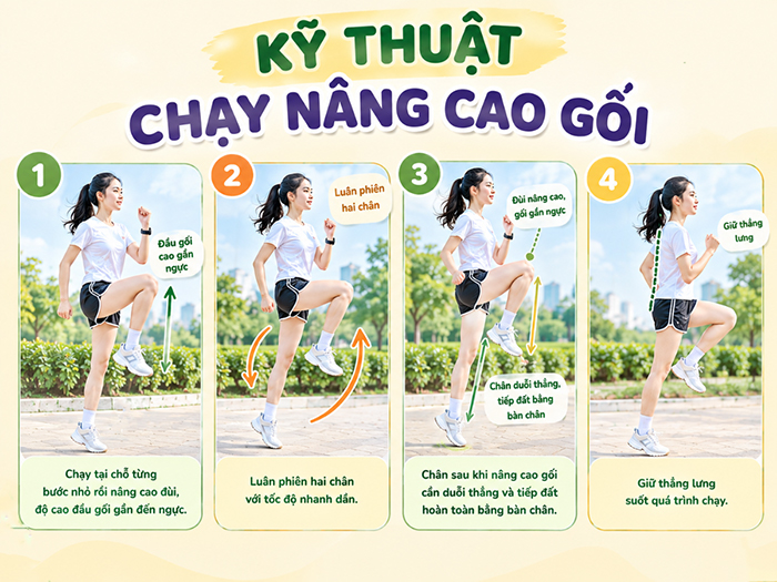 Kỹ thuật chạy nâng cao gối cần lưu ý.