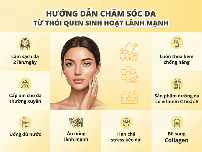 Hướng dẫn chăm da không đều màu từ thói quen sinh hoạt lành mạnh.