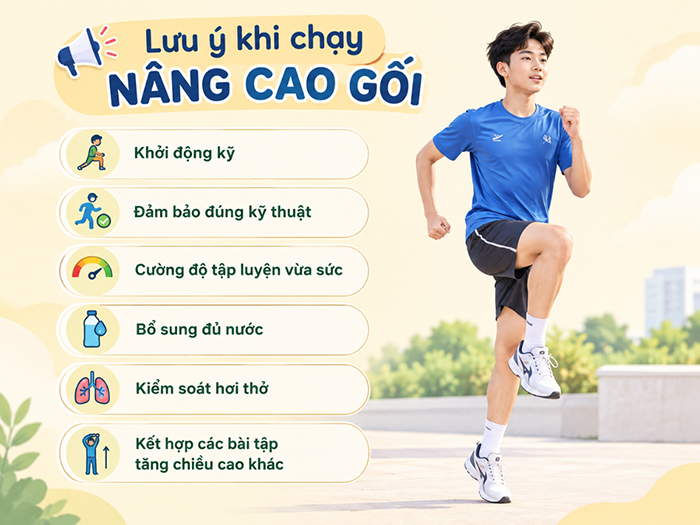 Lưu ý khi chạy nâng cao gối để an toàn sức khỏe.