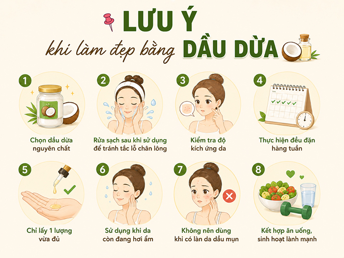 Lưu ý khi làm đẹp bằng dầu dừa để có hiệu quả