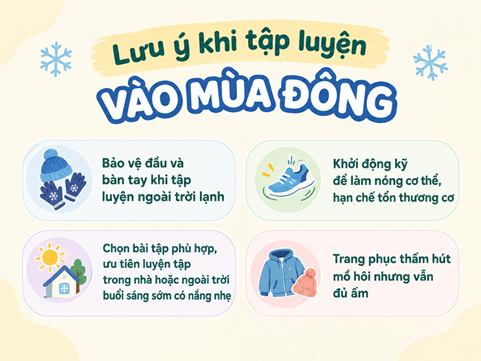 Lưu ý khi tập luyện vào mùa đông.