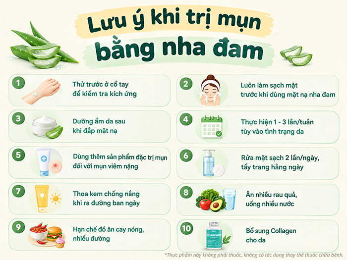 Lưu ý khi trị mụn bằng nha đam.