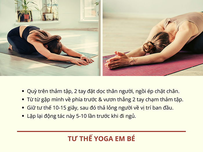 Các bước tập tư thế em bé trước giờ ngủ.