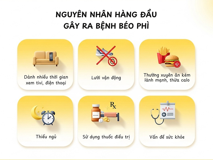 Các nguyên nhân chính gây ra bệnh béo phì.