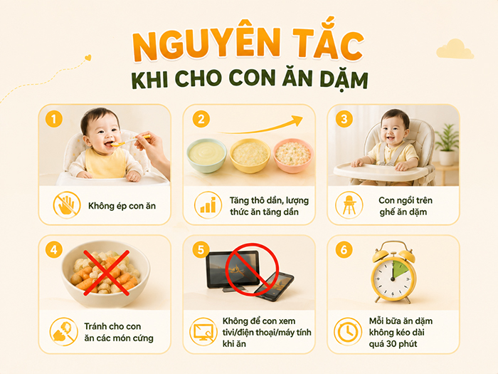 Nguyên tắc khi cho con ăn dặm giúp mẹ nhàn, con khỏe.
