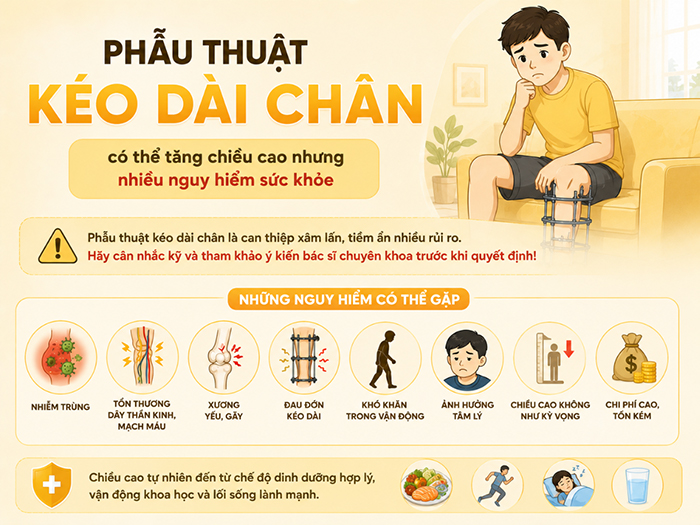 Phẫu thuật kéo dài chân có thể tăng chiều cao nhưng nhiều nguy hiểm.
