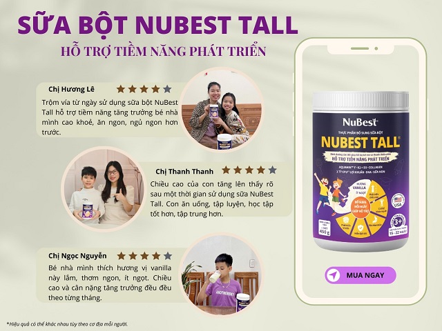 Sữa bột NuBest Tall hỗ trợ tiềm năng phát triển phát triển cung cấp bộ tứ tăng chiều cao toàn diện cùng 30+ dưỡng chất