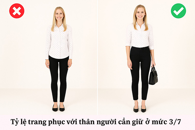Tỷ lệ trang phục với thân người cần giữ ở mức 3/7