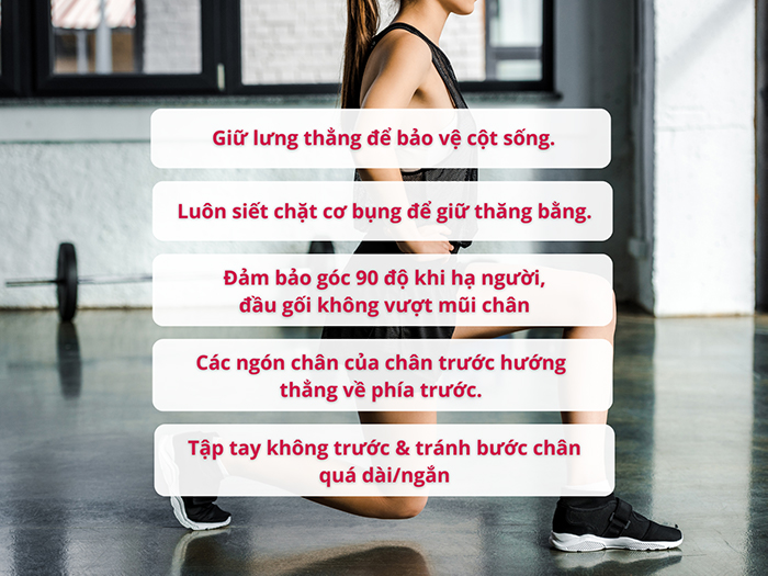 Lưu ý khi tập lunges để đảm bảo chiều cao tối ưu