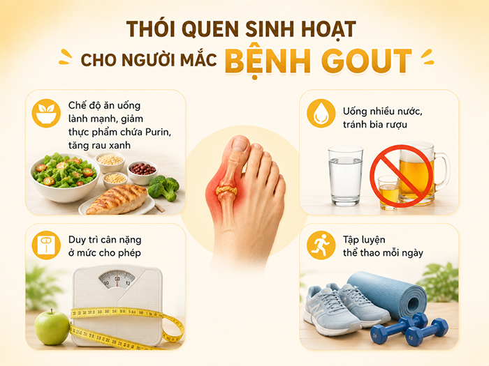 Cần giữ thói quen sinh hoạt lành mạnh khi mắc bệnh Gout.
