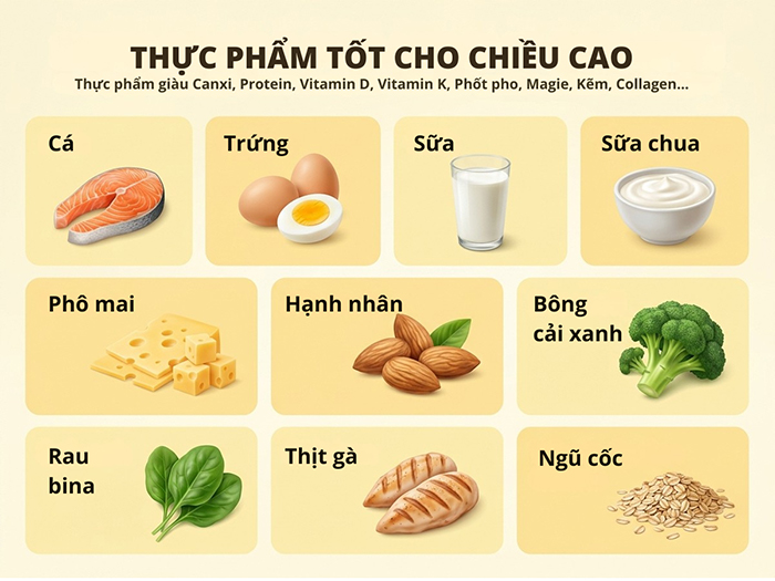 Các thực phẩm tốt cho chiều cao nên có trong bữa ăn hằng ngày.