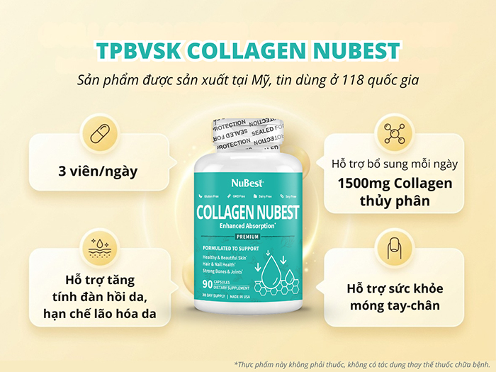 TPBVSK Collagen NuBest từ thương hiệu NuBest Hoa Kỳ hỗ trợ bổ sung Collagen.