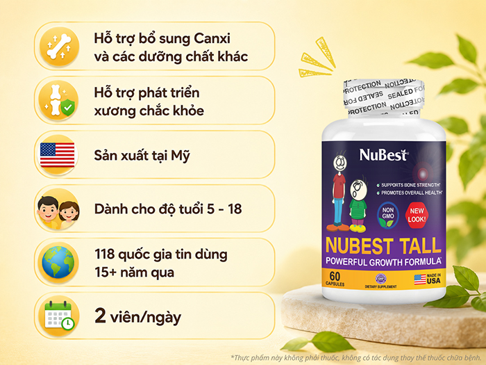 TPBVSK NuBest Tall hỗ trợ bổ sung Canxi cho trẻ 5 - 18 tuổi