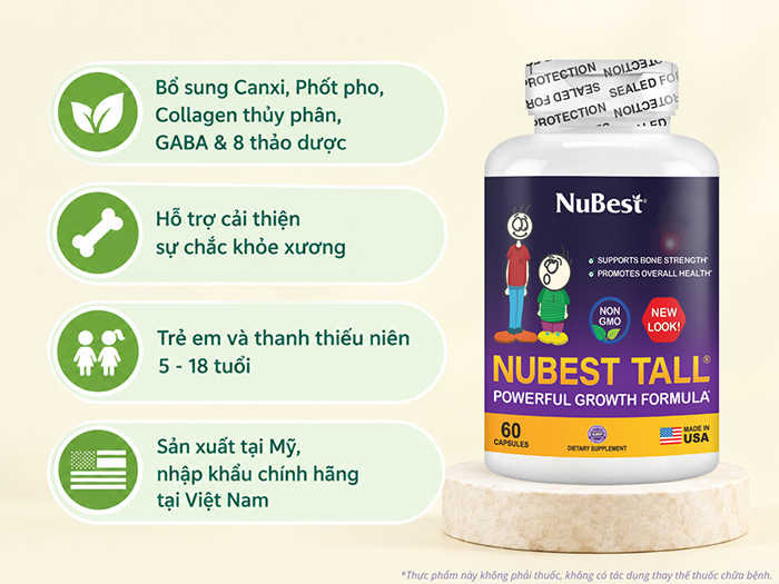 TPBVSK NuBest Tall hỗ trợ cải thiện chắc khỏe xương cho trẻ 5 - 18 tuổi.