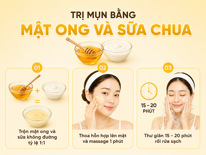 Cách trị mụn với công thức sữa chua không đường và mật ong.