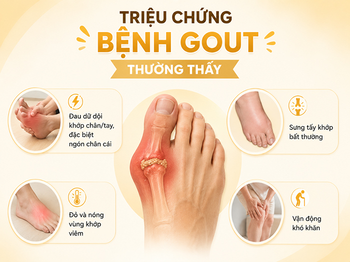 Triệu chứng bệnh Gout thường thấy.