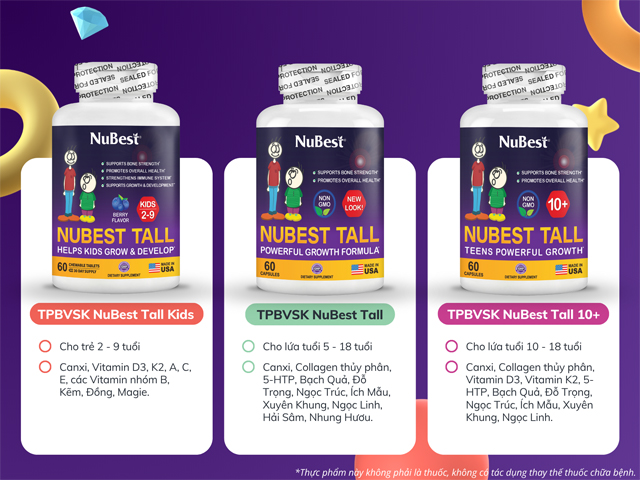 Các loại TPBVSK dòng NuBest Tall chuyên biệt từng độ tuổi