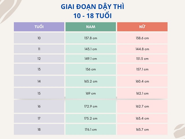 ​Chiều cao chuẩn cho từng độ tuổi từ 10 - 18 tuổi