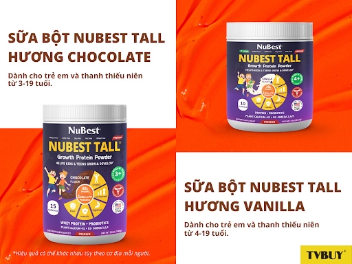 Sữa bột NuBest Tall hương Vanilla và hương Chocolate giúp trẻ 14 tuổi phát triển chiều cao vượt trội.