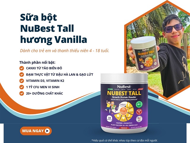 Sữa bột NuBest Tall hương Vanilla với thành phần dinh dưỡng từ thực vật 100%