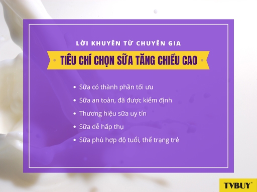 Tiêu chí chọn sữa đã được chuyên gia khuyến nghị.