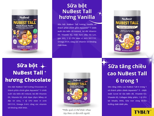 Các loại sữa tăng chiều cao từ thương hiệu NuBest Hoa Kỳ.