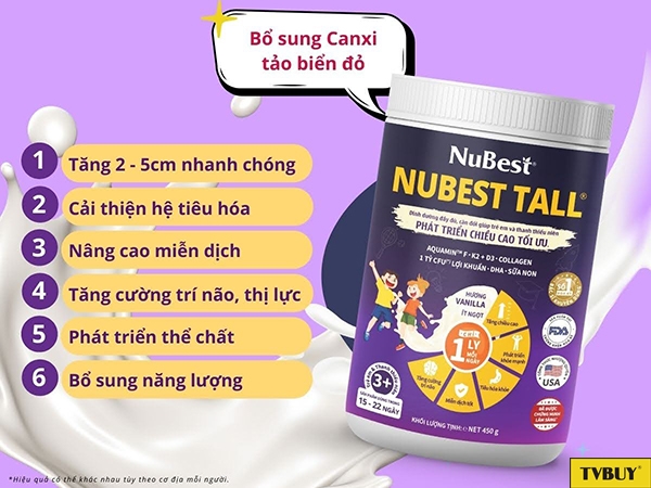 Thực phẩm bổ sung Canxi tảo biển đỏ: Sữa tăng chiều cao NuBest Tall 6 trong 1