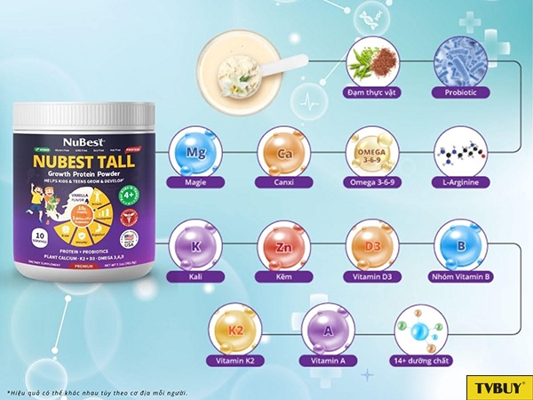 Sữa bột NuBest Tall hương Vanilla cung cấp Canxi tảo biển đỏ và đa dạng dưỡng chất