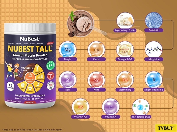Sữa bột NuBest Tall hương Chocolate giúp trẻ tăng chiều cao với Canxi tảo biển đỏ