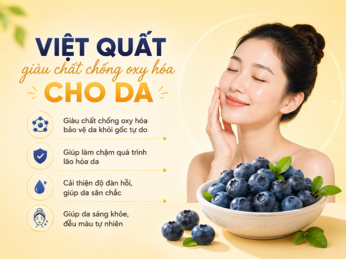 Việt quất giàu chất chống oxy hóa cho da.